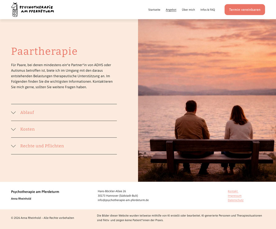 Anna Rheinhold, Psychotherapie am Pferdeturm - Paartherapie
