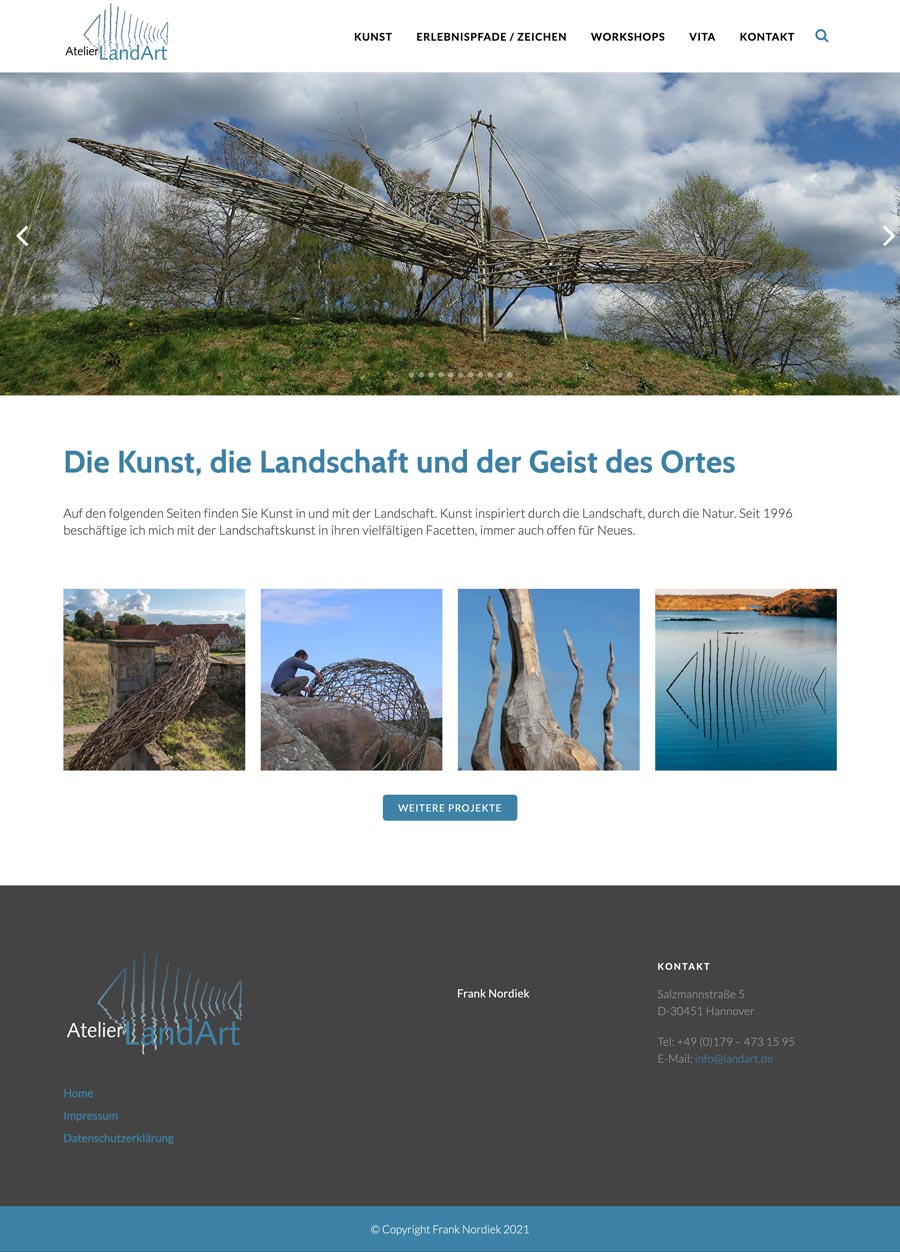 Website Atelier LandArt, Startseite