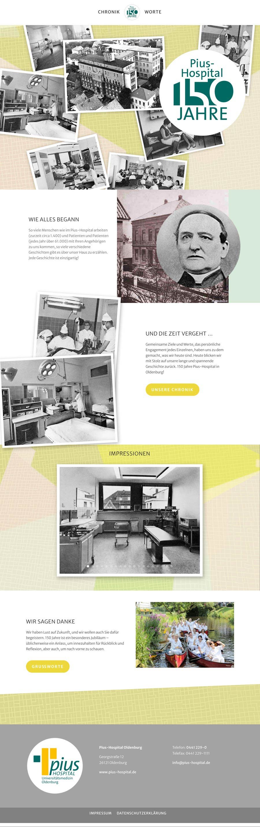 Startseite der Website zum Jubiläum 150 Jahre Pius-Hospital Oldenburg