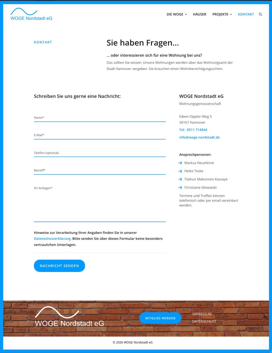 Wohnungsgenossenschaft WOGE Nordstadt - Kontakt