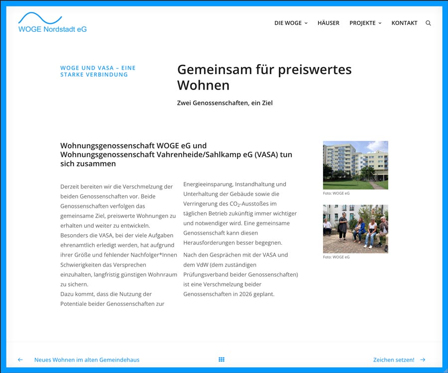 Wohnungsgenossenschaft WOGE Nordstadt - WOGE und VASA